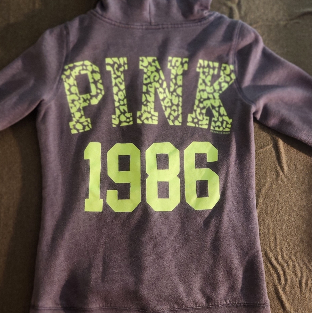 PINK Victoria Secret lime green zip hoodie XS